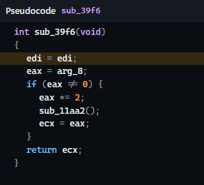 Pseudocode view: assembly reconstructed as C-like code Decompiler view reconstructing x86 assembly as readable C-like pseudocode